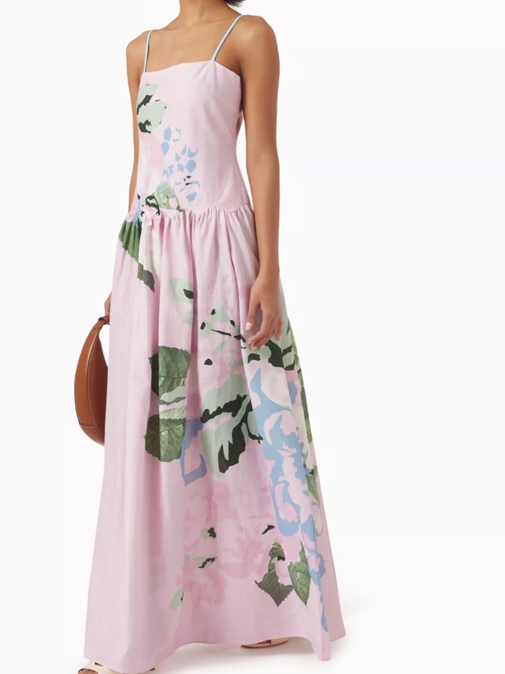 Pink Floral Maxi Dress with Spaghetti Straps